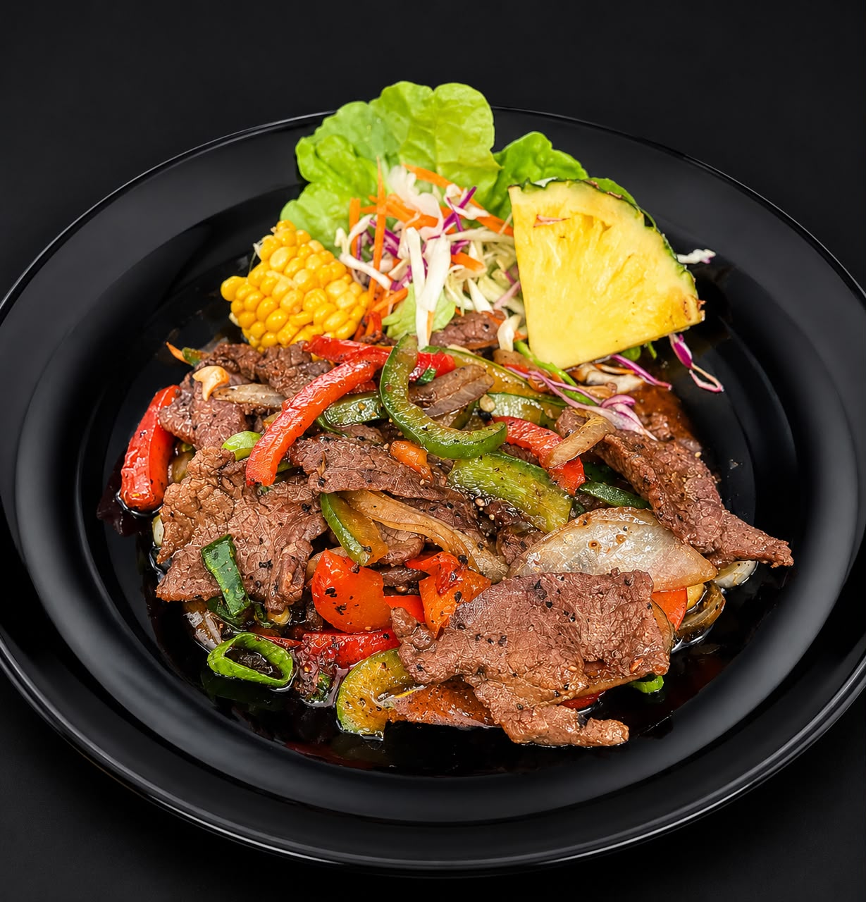 Caribbean pepper beef stir-fry with corn and pineapple